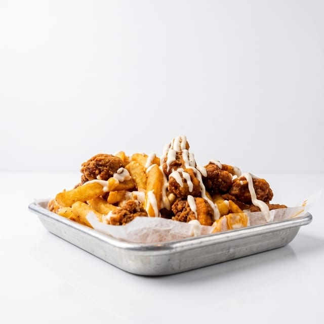 Buffalo Popcorn Chicken Fries.