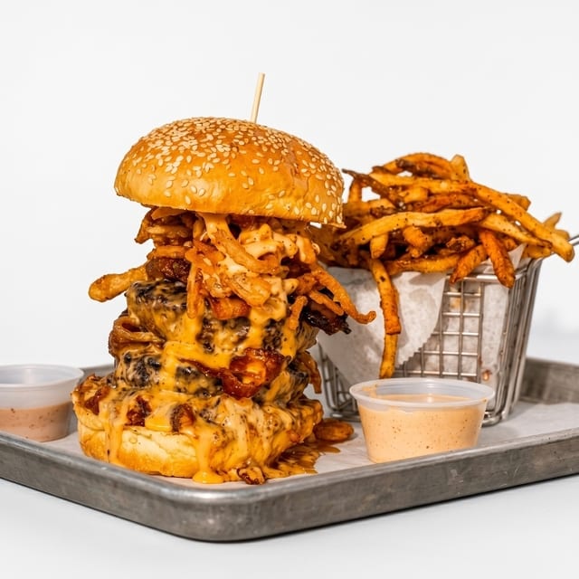 Copperpoint Beer Cheese Triple Burger.