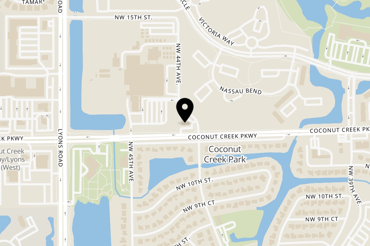 Map showing the location of BRGR STOP Coconut Creek on 4301 Coconut Creek Pkwy in Coconut Creek